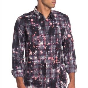 John Varvatos Bleach Splatter Plaid Trim Fit Shirt